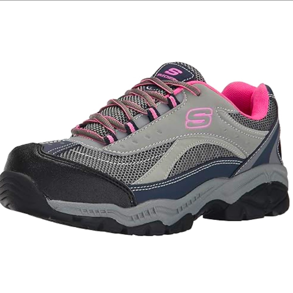 Skechers Doyline Steel Toe Industrial Athletic Shoes Pink and Gray Size 7 NWT